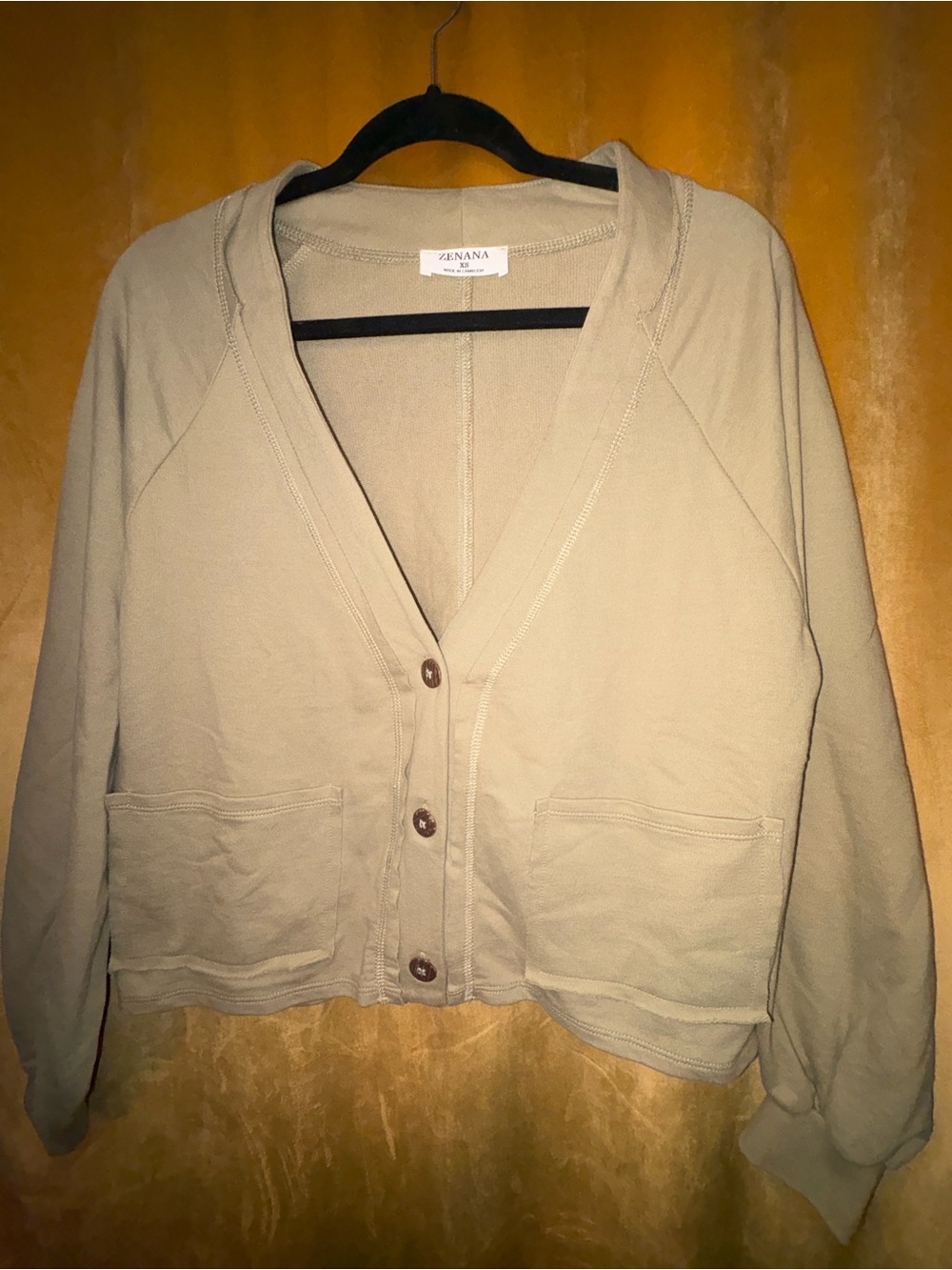 Zenana Outfitters Light khaki Button-Front V-Neck Cardigan